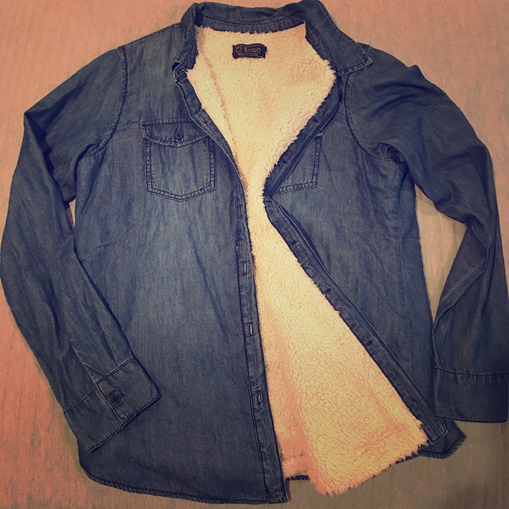 Sherpa lined denim long sleeve